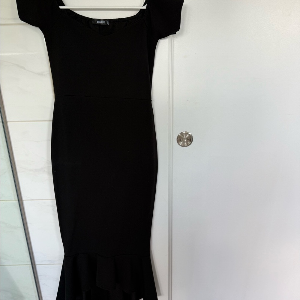 Missguided Black Off-Shoulder Puff Sleeve Bodycon Dress